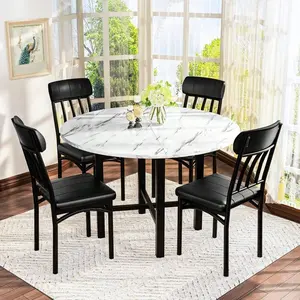 5-Piece Kitchen Table Chairs , Dining Table  For 4, Rounded Dining Room Table   Four Chairs And Wooden Table Tops Dining Table   Backrest For Small Spaces, Dining Or Living Room with Set White Glass Door Wardrobe Versatile Square Air Fryer Window
