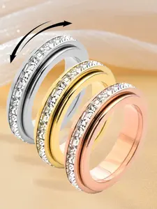 3-Pack Anxiety Spinner Rings Set with Cz, Titanium Steel Fidget Band for Stress Relief, Comfort Fit Sizes 6–10, Perfect Christmas Gift, Stacking Ring Set, Stackable Ring