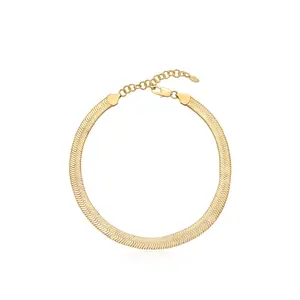 Ettika Snake Smooth Herringbone Chain Necklace 18k Gold Plated Brass 15.5 Inch Length with 3 Inch Extender Lobster Clasp Closure Modern Twist Design