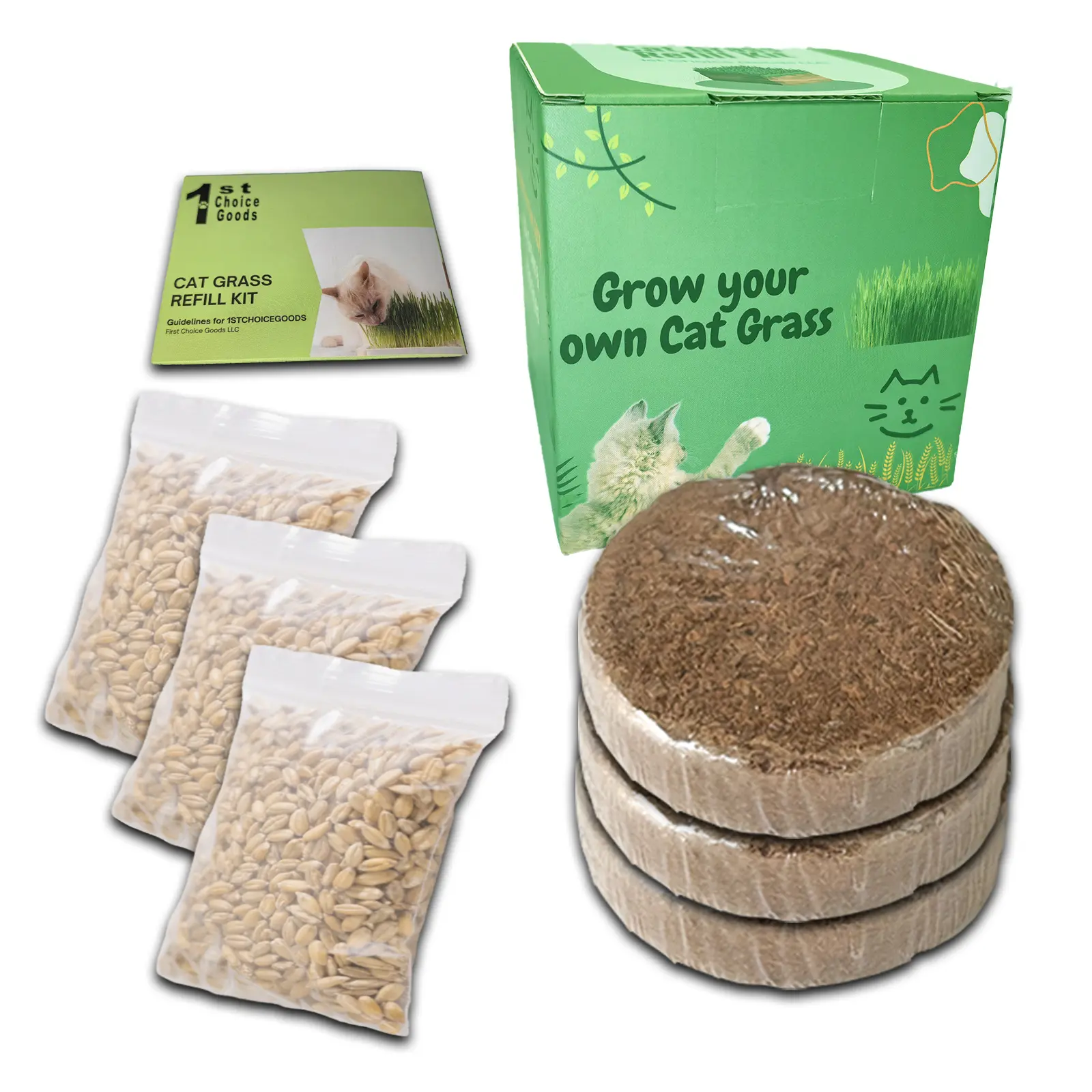 Cat Grass Refill Kit - Thunder Acres Wheat Seeds, Growing Coils, Easy to Use, Simple Setup, Hassle-Free Start, Natural Cat Treat for Gap-Free Owner Convenience