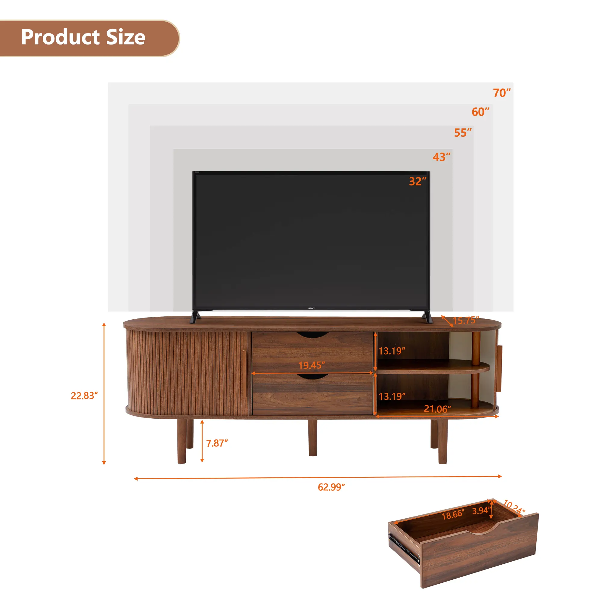 Walnut With 2 Drawers