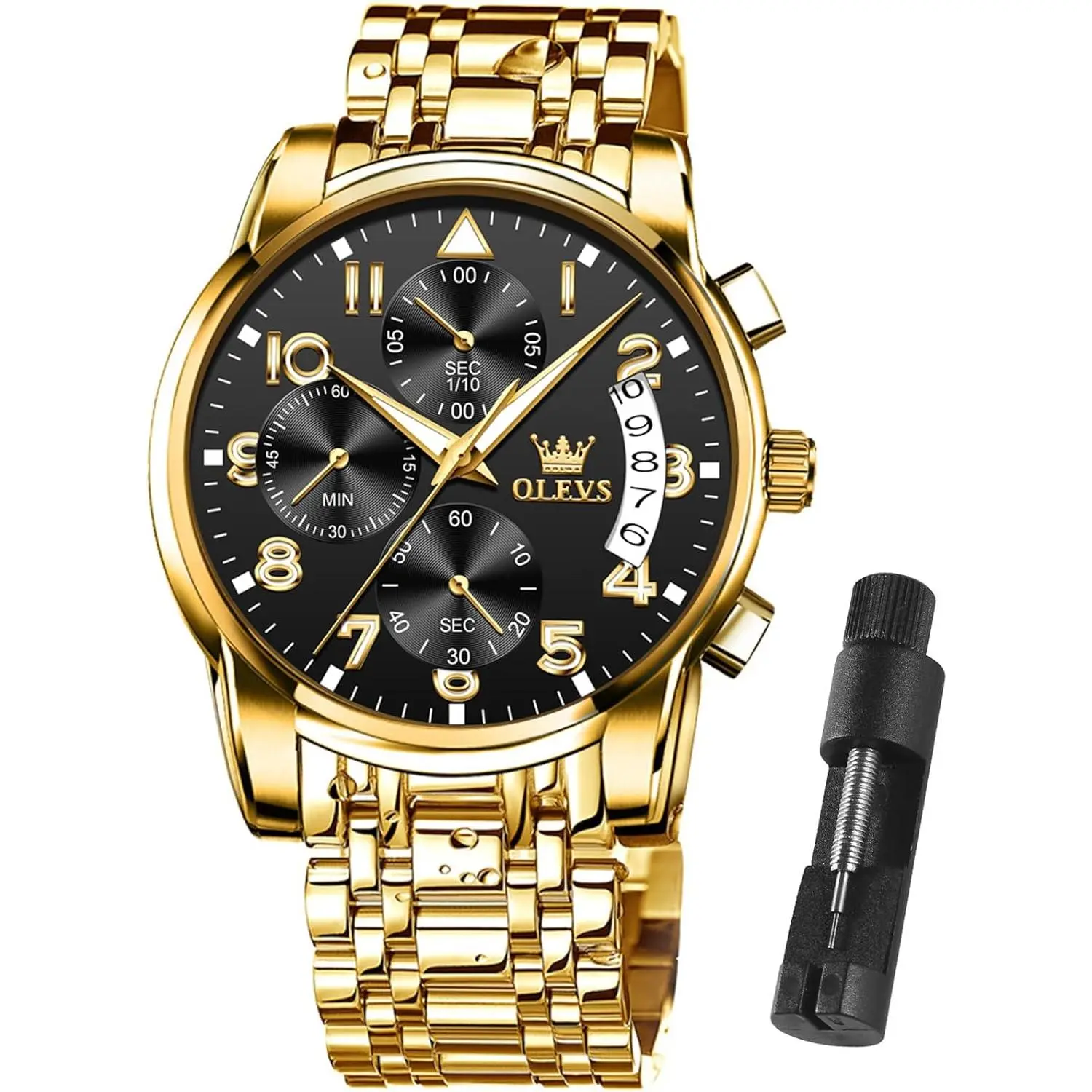 OLEVS Mens Watches Waterproof Stainless Steel Adjustable Bracelet Watch Quartz Analog Watch for Men Fashion Business Classic Mens's Wrist watch's Casual Watches Gold/Blue/Black/White/Face/Dial