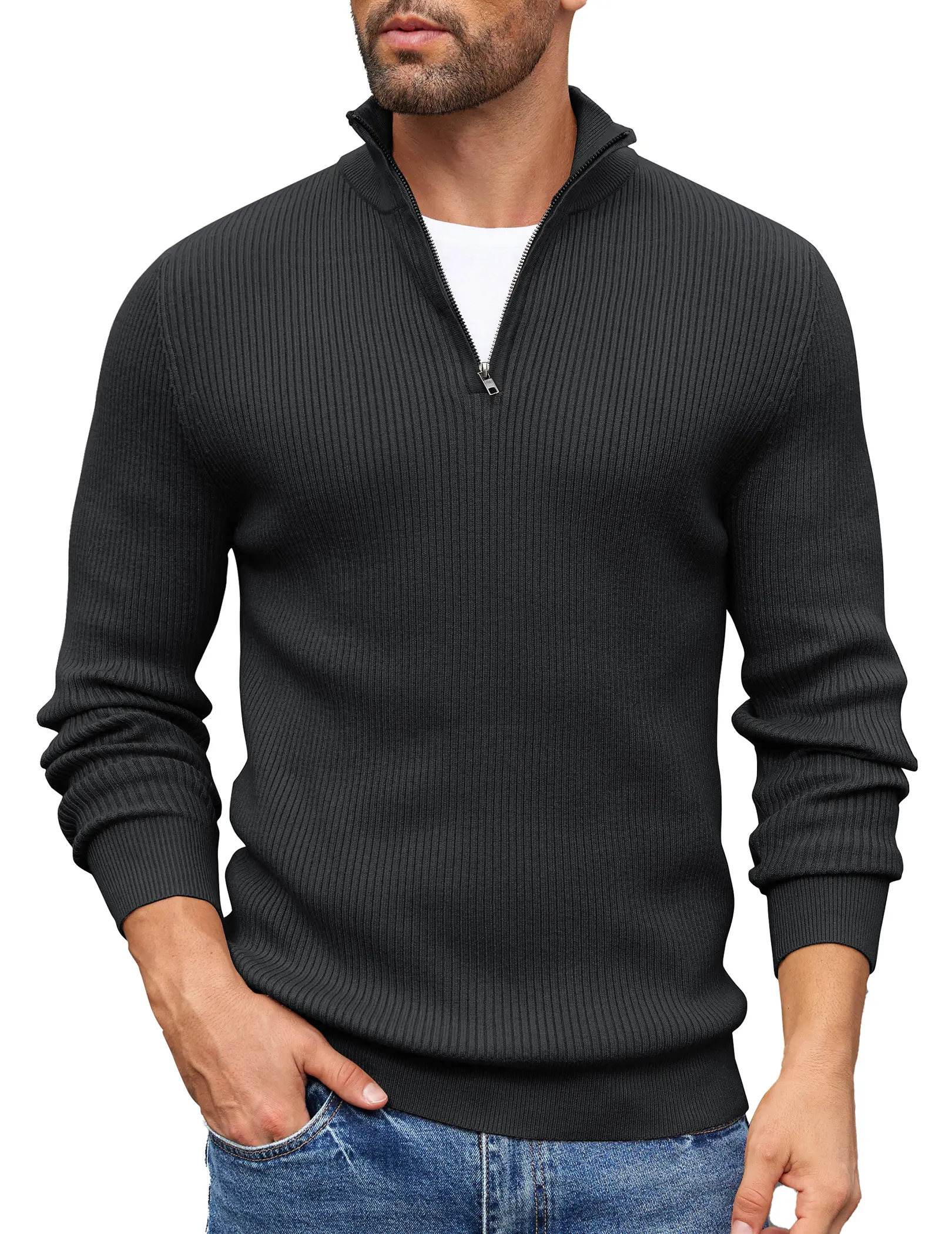 COOFANDY Herren Rollkragenpullover Zip Pullover Strickpullover Winterpullover Turtleneck Sweater Pulli Arbeitspullover Warm Langarmshirt