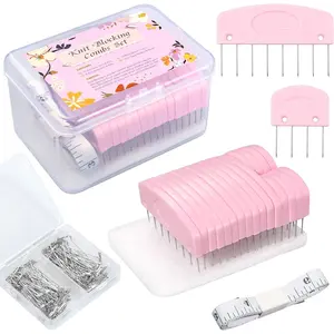 120Pcs Knit Blocking Pins Kit with 20 Knit Blocking Combs 100 T-Pins and Storage Box for Knitting Crochet Blocking Mats