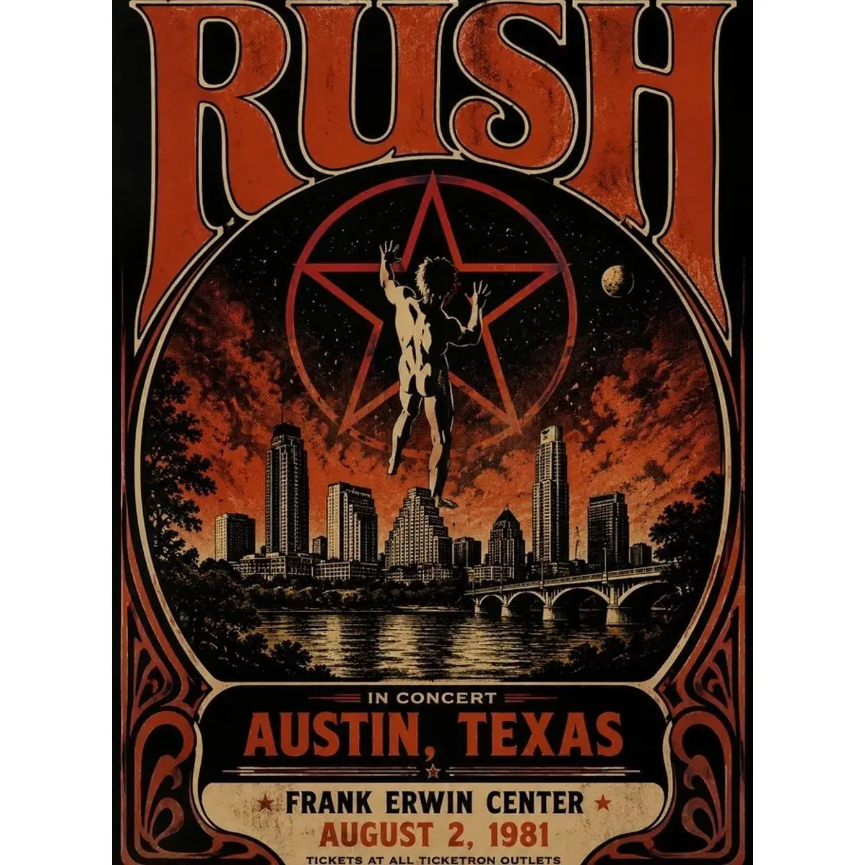 1981 RUSH CONCERT POSTER WALL ART PRINT AUSTIN TEXAS SIZE 11X17INCH