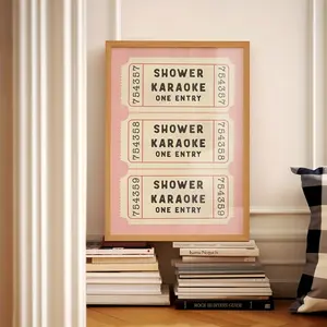 1 Piece Frameless Canvas Poster, Modern Art, Shower Karaoke Ticket Print, Bathroom Retro Pink Cream Aesthetic Shower Singing Fun Wall Art, Retro Trendy Home Decoration