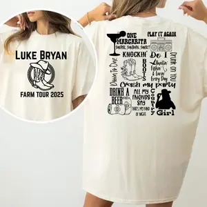 Luke Bryan Farm Tour Tee 2025, Country Song List Graphic, Classic Fit, Fashion Cotton, Full Colors, Full Sizes, For Men, For Women