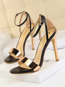 Summer Stiletto High Heels, Sexy Round Toe Satin Ankle Strap Shoes, Plain Design, Rubber Sole, Perfect for Party & Daily Wear