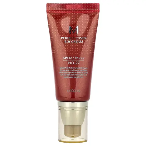 Missha M Perfect Cover B.B Cream, SPF 42 PA+++, No. 27 Honey Beige, 1.69 fl oz (50 ml)