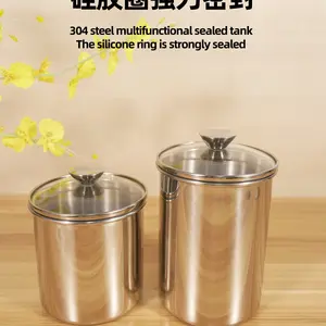 304 Stainless Steel Multi-functional Sealed Jar | Silicone Sealing for Moisture and Insect Prevention, Transparent Visible Glass Lid, Detachable Design for Easy Cleaning, Storage Container for Kitchen Grains, Coffee Beans, Tea Leaves and Medicinal Materia