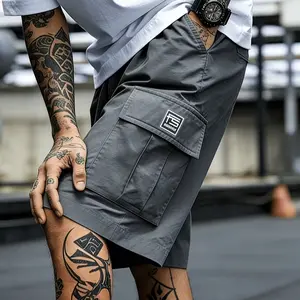 Men's Large Pocket Cargo Shorts with "Fashion" Tag on Pocket, Cotton Utility Work Shorts, Lightweight Breathable Casual Hiking Bottoms for Summer, Street Style & Outdoor Activities