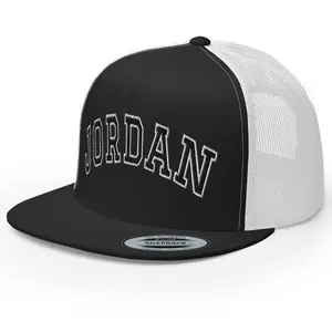 RIVEMUG NG Jordan Embroidered Flat Bill Trucker Hat High Crown Adjustable Sport Cap