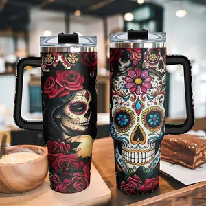 Mexico Love Día de los Muertos 40oz Tumbler | Day of the Dead Cup | Colorful Skull Floral Travel Mug | Gift for Her or Family