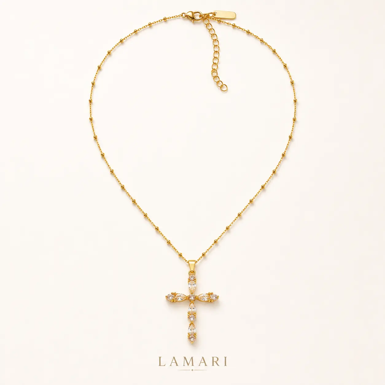 LAMARI Gold Tone Cross Pendant Necklace for Women, Dainty Crystal Cross Necklace, Elegant Faith Jewelry for Daily Wear, Party & Gift
