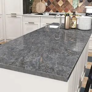Dark Grey White Marble Wallpaper Peel and Wrap Glossy Waterproof Contact Paper for Kitchen Countertops Cabinet Backsplash Desk Renter Friendly Removable Wall Paper