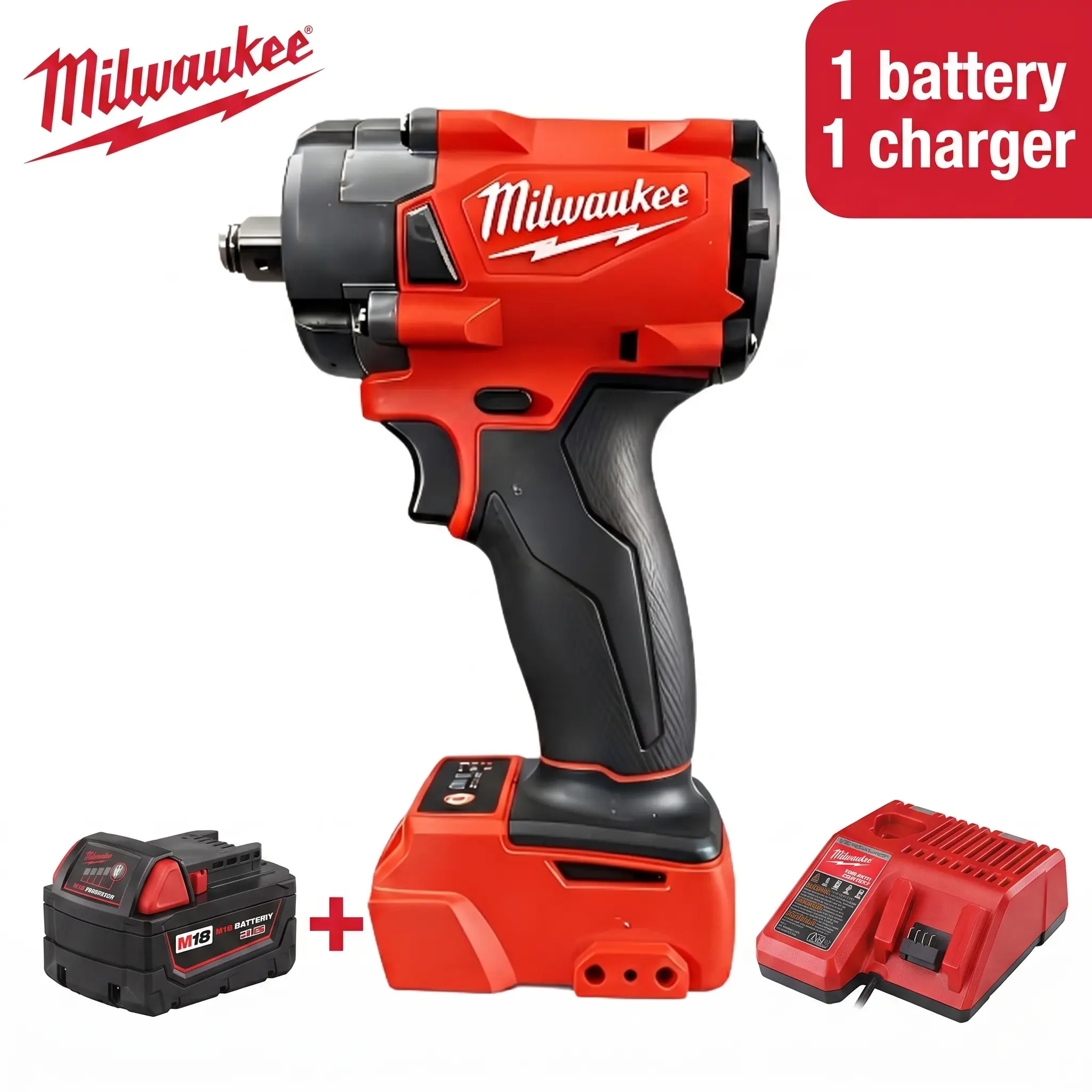 Milwaukee 1/2  Ft-Lbs Compact Cordless Impact Wrench, Brushless Power Tool For Automotive Repair, Construction Work, And Home Improvement, Delivers High Torque For Fastening Tasks, Includes 1 Rechargeable Battery And 1 Charger stable output heavy-duty kit