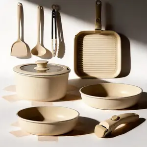 12PCS Nonstick Cookware Set with Dutch Oven & Detachable Handles | Induction & Oven Safe Pots and Pans for RV & Small Kitchens