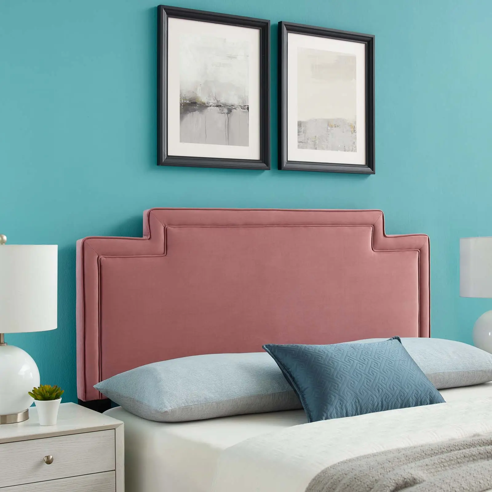 Modway Transfix Performance Velvet Fabric Headboard - Adjustable Height, Upholstered Panel Bed Compatibility, Dusty Rose for King/California King Modern Bedroom, Adjustable Height Headboard