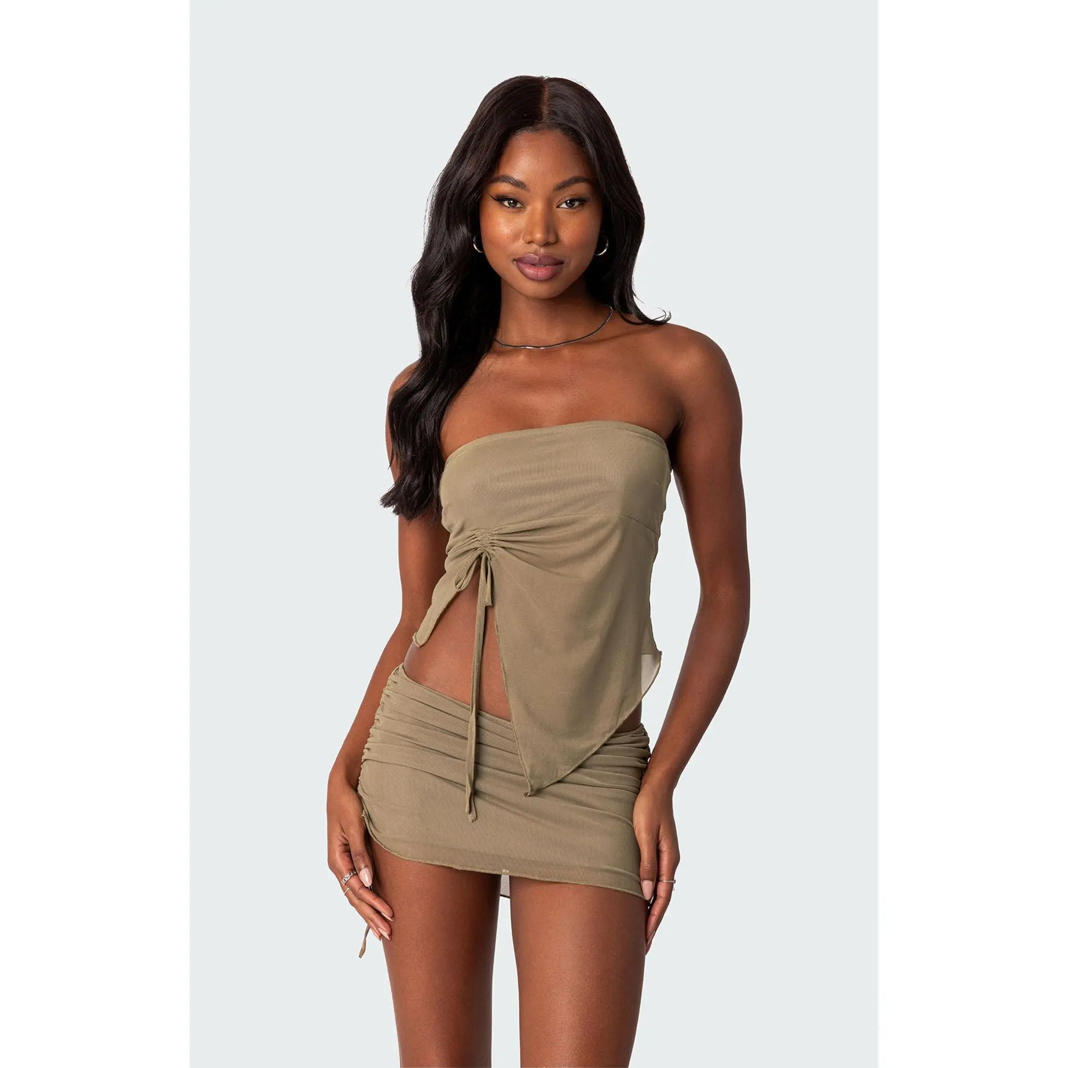 Edikted Women's Joy Asymmetric Sheer Mesh Tube Top