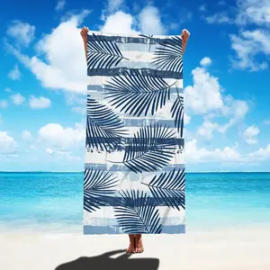1pc Modern Style, Rectangular, Ultra-absorbent Microfiber Beach Towel with Vibrant Blue and White Leaf Pattern - Lightweight, Quick-Dry, Sun-Protective, and Comfortable Sand Blanket for Beach, Camping, and Outdoor Activities, Beach Towel