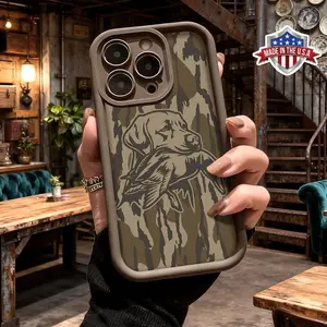 Vintage Hunting Dog Camouflage Pattern Phone Case, Slim Shockproof Anti-Drop Durable TPU Cover for iPhone 17 16 E 15 14 Plus 13 12 11 Pro Max