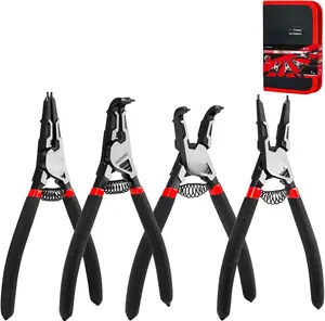 4 count High Leverage Snap Ring Pliers Set, 7 inches Internal/External Circlip Pliers, Heavy Duty Snap Ring Pliers, C Clip Pliers with Spring Loaded HT0280