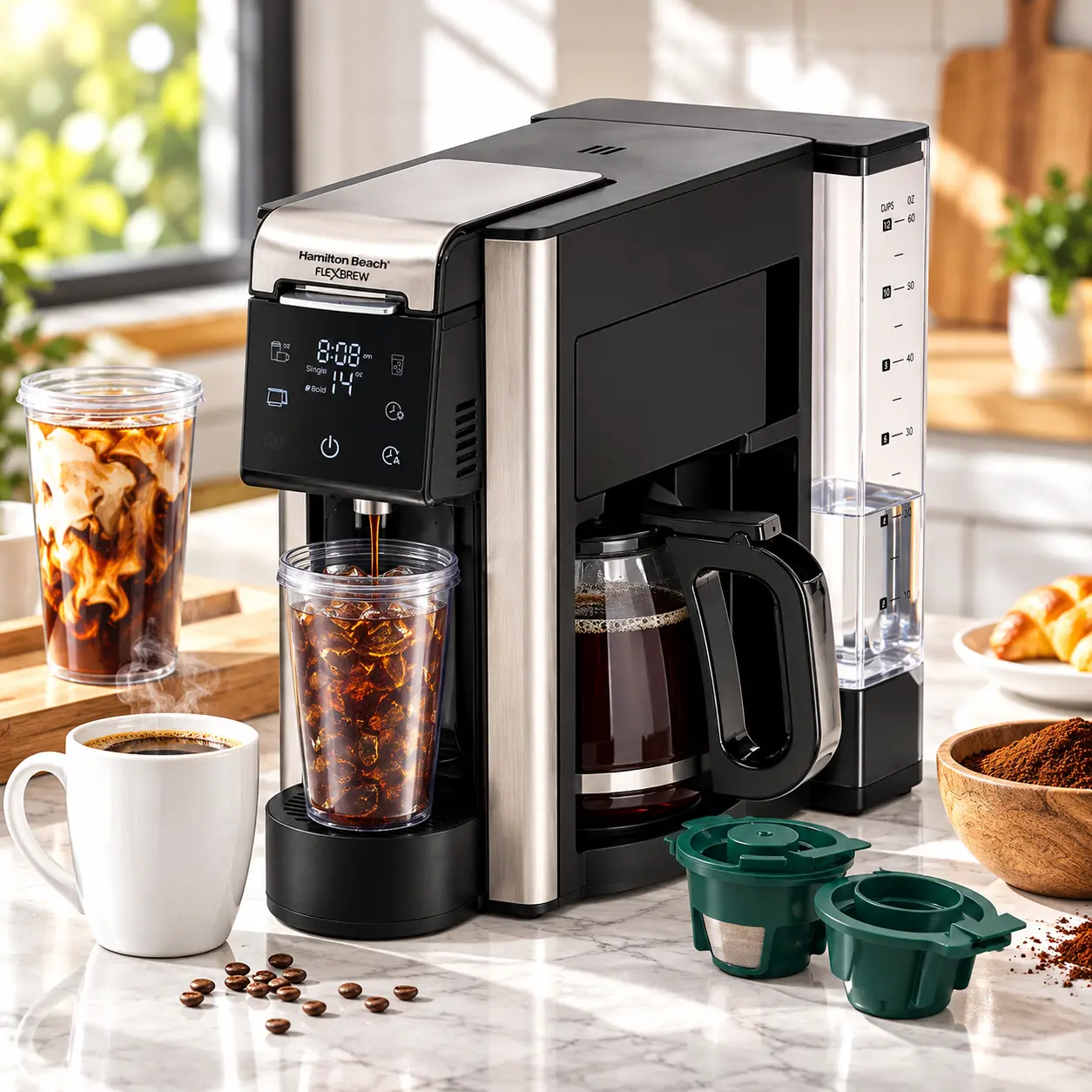 Hamilton Beach FlexBrew Advanced 5 in 1 Coffee Maker Hot and Iced Single Serve and 12 Cup Carafe Black