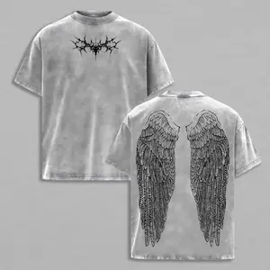 Gothic Wing Hoodie – Dark Oversized Vintage Hoodie | Washed Wing Graphic T-Shirt for  Streetwear & Anime-Inspired Fashion