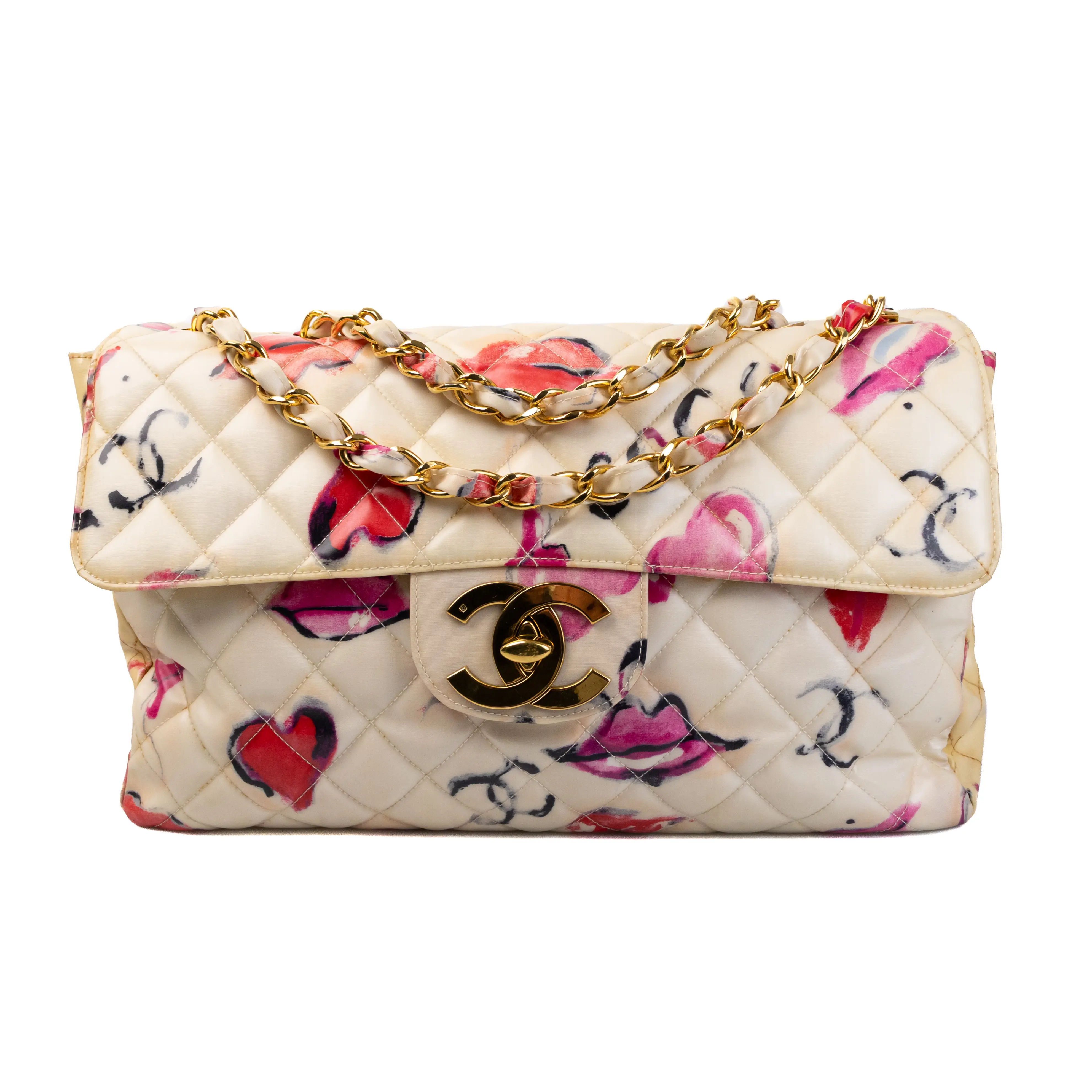 Pre-owned CHANEL Leather Shoulder Bags Single Flap X Patent Kisses Graffiti IB25120061