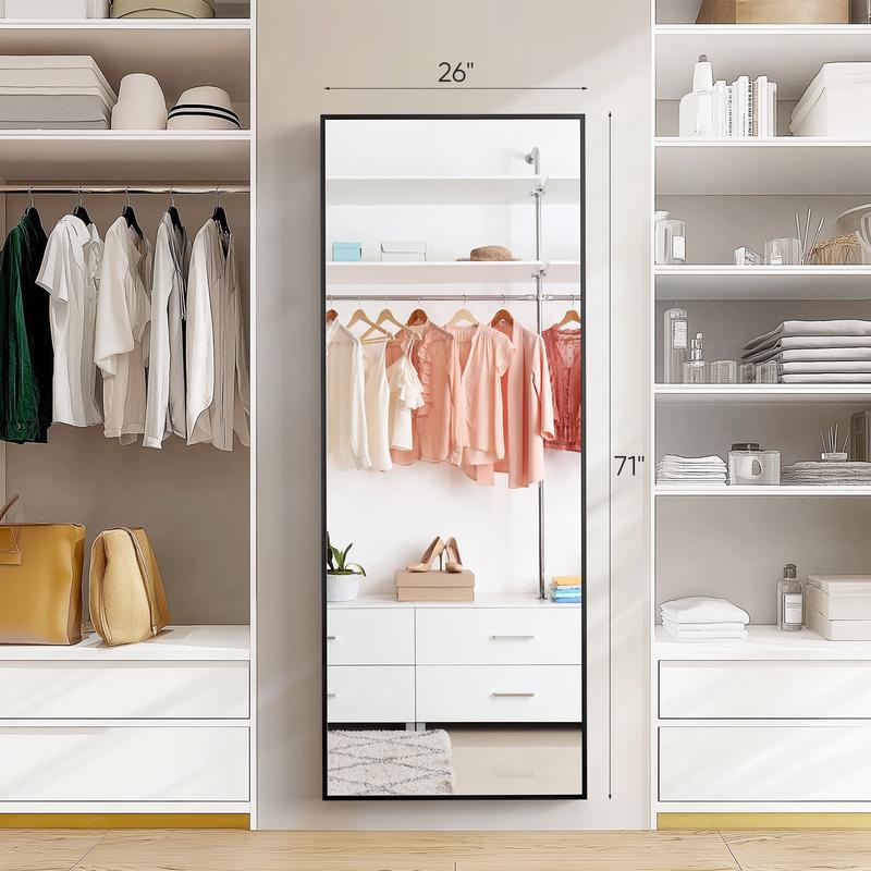 71" Full-Length Mirror with Stand - Freestanding/Wall-Mounted Floor Mirror, Shatterproof Nano Glass & Aluminum Frame, Right Angle/Rounded Corners (Gold/Black)