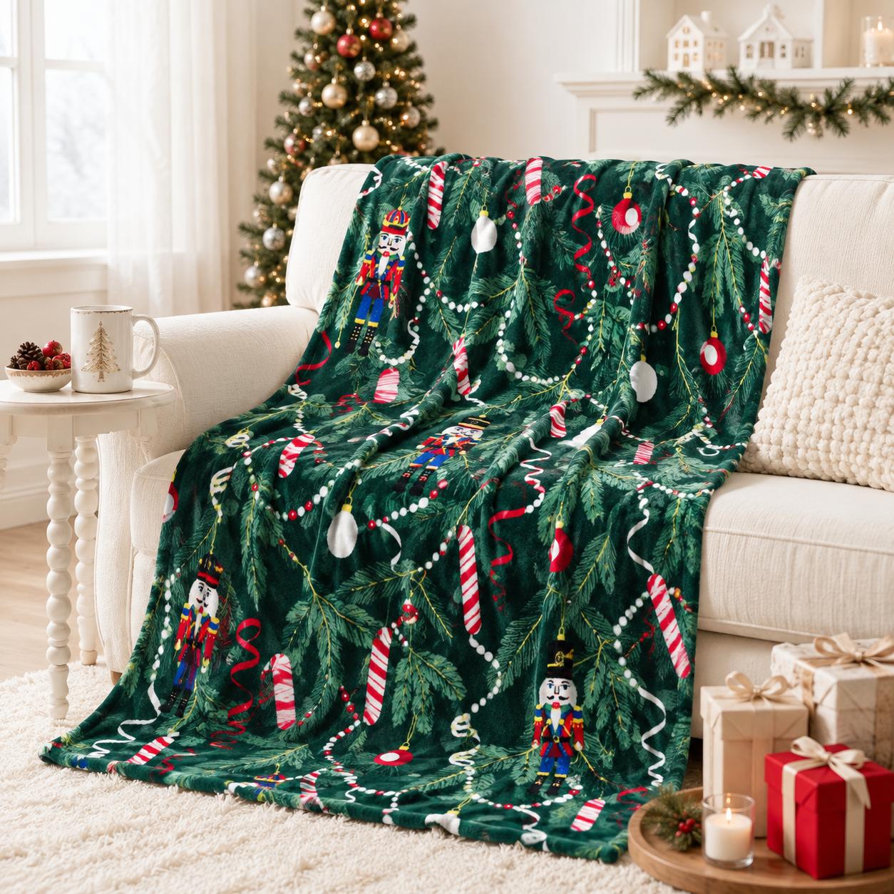 Kringle Express Holiday Soft Flannel Throw Blanket, Oversized Christmas Printed Artwork for Bedroom Sofa and Winter Lounge Decor, Lightweight Bed Throw for Movie Night, Christmas Gift for Families and Festive Home Decor Fans