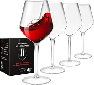 Wine Glasses Set of 4 15oz Unbreakable Plastic Stemmed Wine Glasses for Red or White BPA Free Reusable for Outdoor Camping Parties Home Bar Unique Gift for Christmas Wedding or Birthday Drinkware Stylish