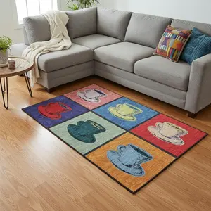 HomeRoots 645529 10x14 ft. Blue, Orange & Red Geometric Color-Block Area Rug - Machine-Washable, Stainproof, Child-Friendly, Kids-Safe, UV-Protected Machine-Made Rectangle Rug, Child-Friendly Area Rugs, Stainproof Area Rugs