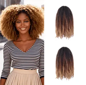 Aluna Synthetic Hair 14/18-inch Pre Looped Knotless Natural Curly Extensions for Kinky Twist Crochet Braiding Easy Clip-in Design