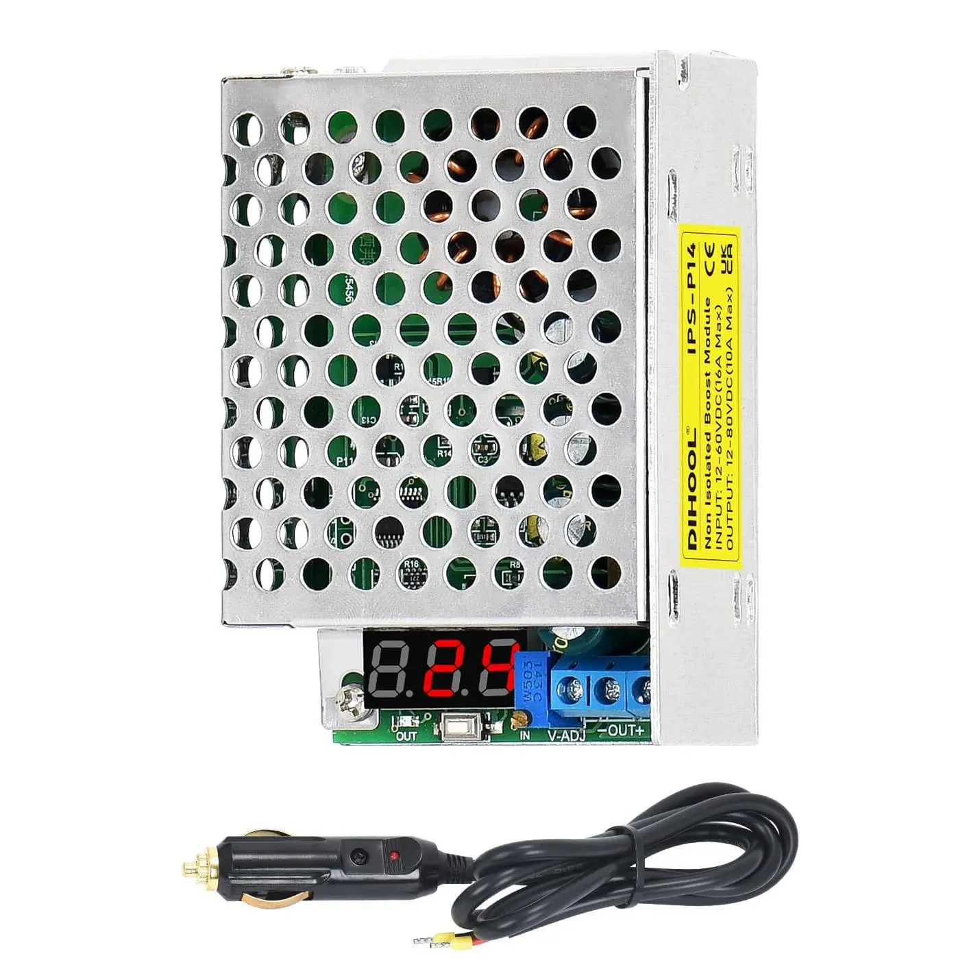 12V to 24V DC Step Up Boost Converter, Adjustable 12-48V DC Voltage Regulator with 12-32VDC Input, 12A Max, 150kHz, -40°c~+85°c Operating Temp & Cigarette Lighter Plug (Outputs: 15V, 19V, 30V, 36V), 12-48V Dc Adjustable