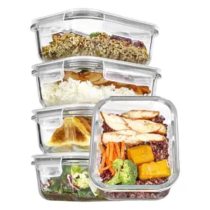 5 Pack Glass Food Storage Containers with Airtight Lids, 22oz Meal Prep Containers for Kitchen Lunch and Leftovers, Leak Resistant Glass Storage Set for Microwave Freezer Dishwasher Use