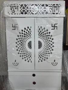 White Wooden Religious Temple with Drawer and Lights - Religious Decor, Household Items Decor, Ornaments for Home Accent