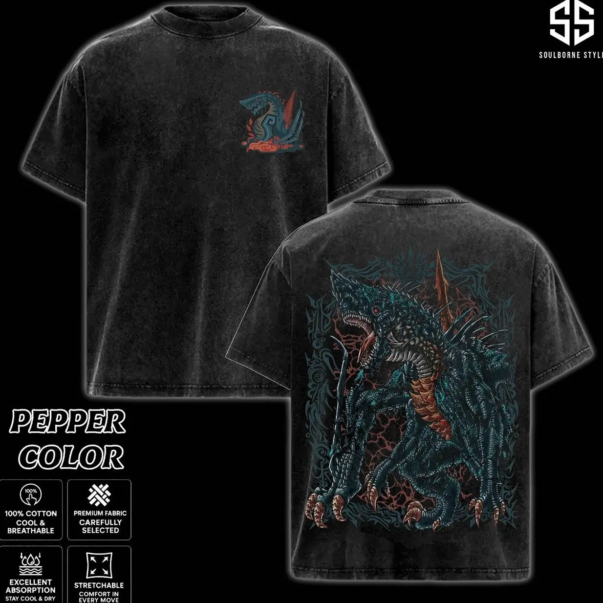 Menswear Soulsborne Style Vintage Edition Monster Hunter Wilds 2.0 Unisex Oversized Classic Seamless Short-Sleeve Cotton Crewneck T-shirt, Comfort Colors 1717 Action RPG Gaming Streetwear, Gift For Gamers