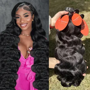 Karlami 100% Virgin Human Hair Body Wave Bundles  3/4 Bundles Loose Deep Wave Human Hair Bundles 12A Brazilian Straight Bundles 100% Unprocessed Human Hair Natural Black Color For Women