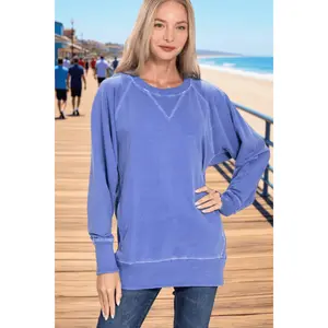 Zenana Pigment Dyed French Terry Pullover with Pockets