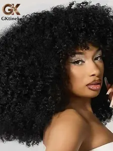 Gktineke Synthetic Heat Resistant Wigs Curly Wigs For Black Women Spring Curl Short Wigs With Bangs Black 16 Inch Coily Fiber Bangs Wig For Women Daily Used High Density Stylish Wigs Curly Hair Wigs