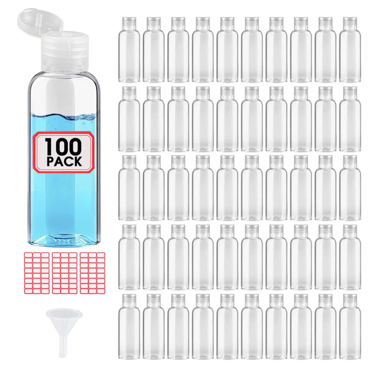 50 Pack 3.4 oz Clear Empty Plastic Bottles with Flip Top Caps, BPA-Free Travel Friendly Squeeze Bottles for Lotion, Shampoo and Liquid Personal Care Products - Home Improvement.