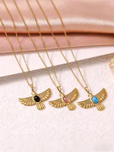 Gold Tone Eagle Pendant Necklace for Women, Vintage Bird Necklace with Natural Stone, Fashion Everyday Jewelry