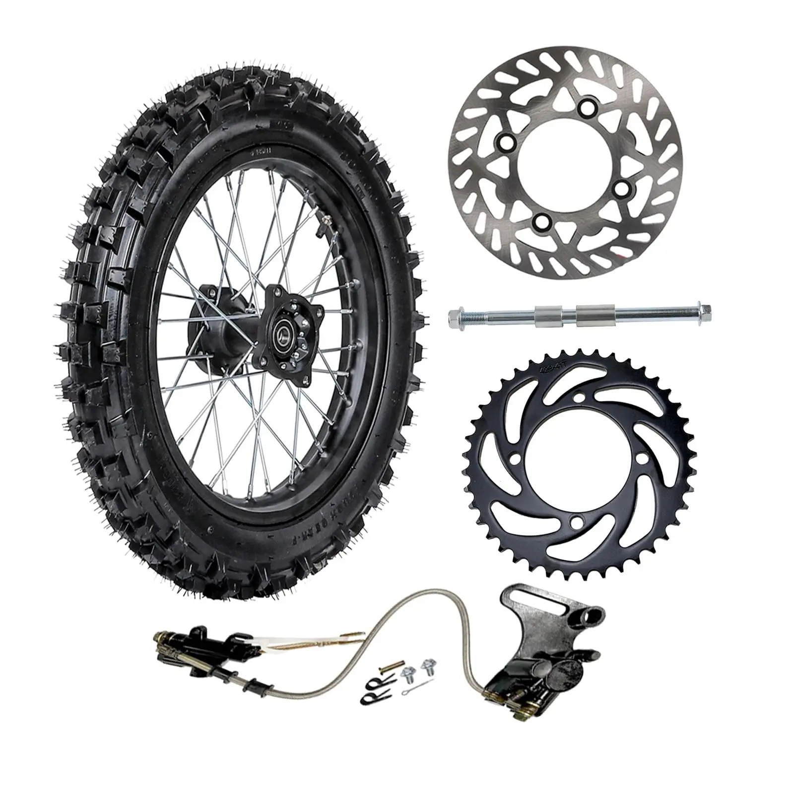 14 inch Dirt Bike Rear Wheel 90/100-14 Tire 1.85x14 Rim with Brake Rotor 41T 428 Rear Chain Sprocket Brake Caliper 15mm Wheel Rim Axle Kit for Pit Pro Monkey Bike Scooter Razor Apollo Coolster Razor