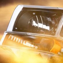 Nilight Headlight Assembly Replacement 1999 2000 2001 2002 2003 2004 F250 F350 F450 F550 Super Duty Black Housing Amber Corner Clear Lens,Headlights Assembly,4 Pack