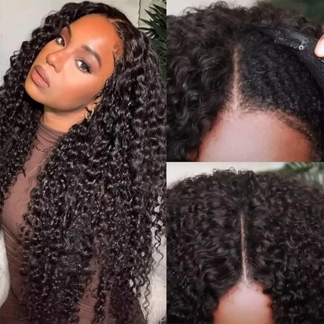 [NEW IN] Bling Hair Kinky Curly V Part Wig Human Hair No Leave Out No Glue Brazilian Deep Curly Wave Upgarde U Part Human Hair Wig for Women 180% Density