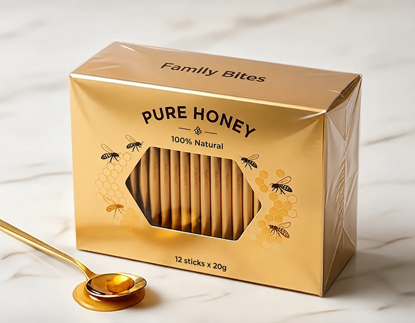 Natural Organic Honey with Bee Pollen, Royal Jelly, 12 Sachets x 20g, Sweet Pure Honey for Daily Consumption Flavor