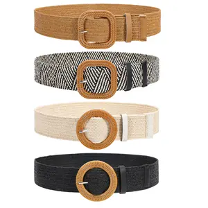 4 Pack Straw Woven Elastic Stretch Waist Belt Set,Fashion Boho Dress Braided Belts for Women Ladies,Christmas Party Gifts,Hand Tools Kits