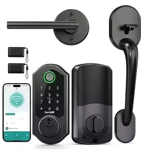 WiFi Smart Front Door Lock Set with Handle - 11-in-1 Keyless Entry Electronic Deadbolt, Auto Lock, Backlit Keypad Touchscreen, Heavy Duty Alloy, Low Battery Alert, Alexa Compatibility, Fingerprint, Remote Bluetooth Lever, Physical Key