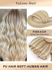Human Hair Highlight Blonde Long Weft PU Genius Weft Tape-In Extensions, Real Human Hair One Piece Remy Skin Weft, Natural Look & Easy Application, Human Hair Weave